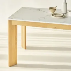 Dining Table 4 Chairs - 6 Chairs SCANIA (Natural Color, Marble Surface, 140)