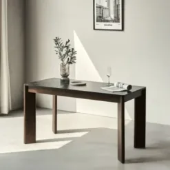 SCANIA Natural Wood Dining Table with 6 Chairs and 4 Chairs (Brown, Marble Surface, 140)