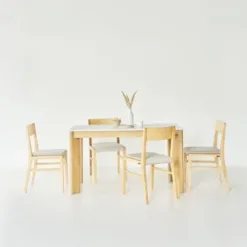 SCANIA Wooden Dining Table Set with 4 Chairs - 6 Chairs (Natural Color, Marble Surface)